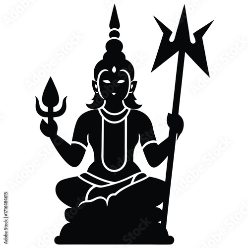 lord indra idol with thunderbolt logo style flat