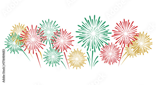 Colorful celebration: Vector fireworks display over a white backdrop