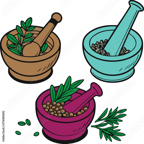 mortar and pestle with herbs