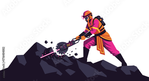 Futuristic surface mining operation with advanced cutting technology vector