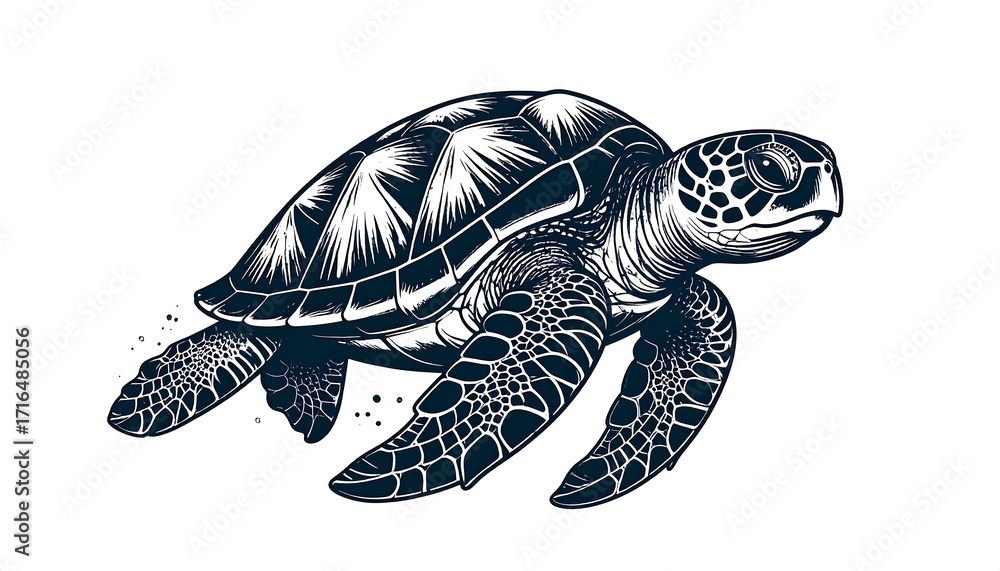 Fototapeta premium Monochrome sea turtle illustration
