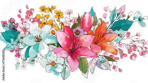 Exquisite Spring Bouquet on White Background Vector Illustration