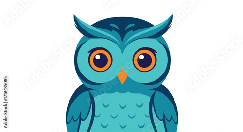Stylized illustration of a vibrant owl staring intensely with wide eyes