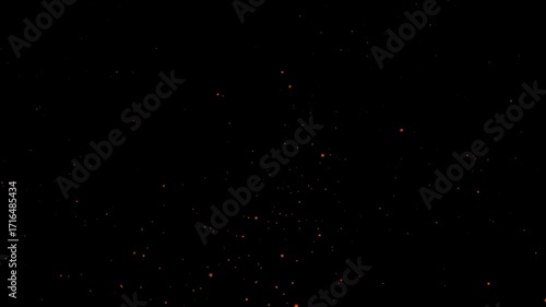 Floating fire flame sparks particles on transparent background video, alpha channel. Realistic fire dust particles moving fast with the wind.Bright glowing fire particles rising fast in a fiery sky wi