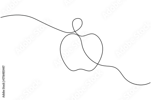 Minimal continuous one line drawing of apple fruit with leaf on white background perfect for modern design