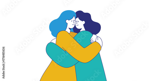Stylized Vector Illustration of Two People Embracing on White Background