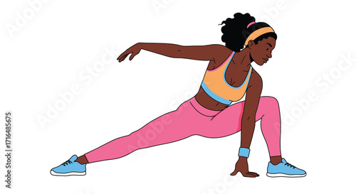 Dynamic woman stretching in vibrant sportswear for active lifestyle illustration