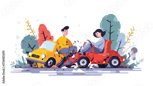 Car Accident on Road with Driver Characters - Professional Visualization