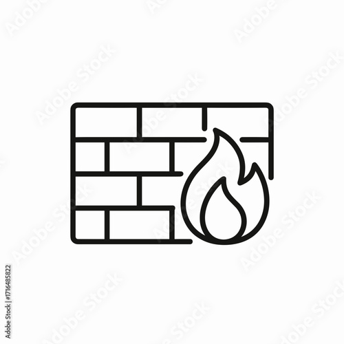 Brick wall with flame icon in minimal line art style  