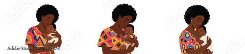 Stylized vector illustration of a mother lovingly holding her baby close