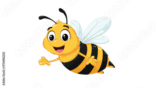 Cheerful Cartoon Bee Waving in Vector Illustration