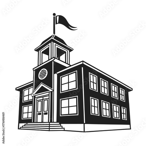 Classic Schoolhouse Illustration Black and White Silhouette