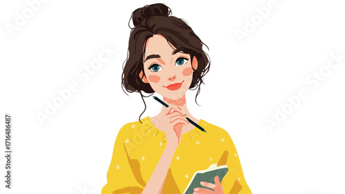 Cheerful Female Student Holding Pen in Portrait