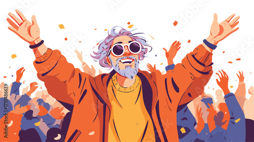 Cheerful Man at Political Demonstration Party Celebration Vector Illustration