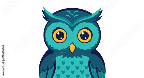 Stylized vector illustration of a vibrant owl staring with wide eyes