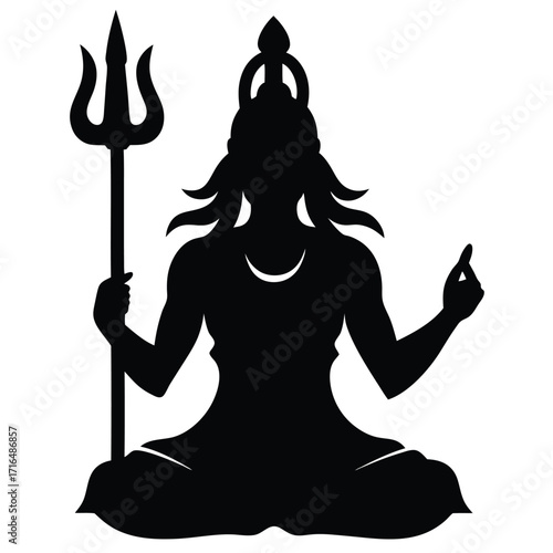 lord shiva idol with trident logo style flat color