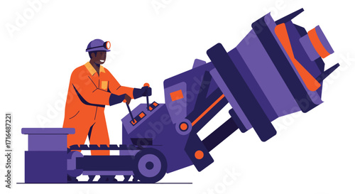 Mining operations: Flat vector of a coal miner operating heavy machinery