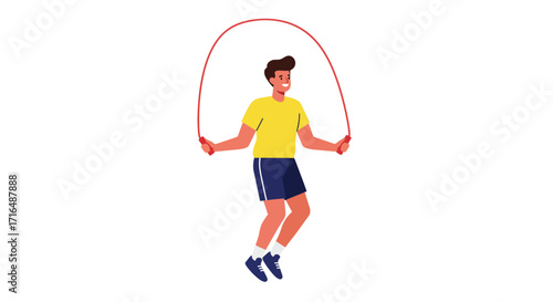 Energetic flat vector illustration: Man jumping rope on white background
