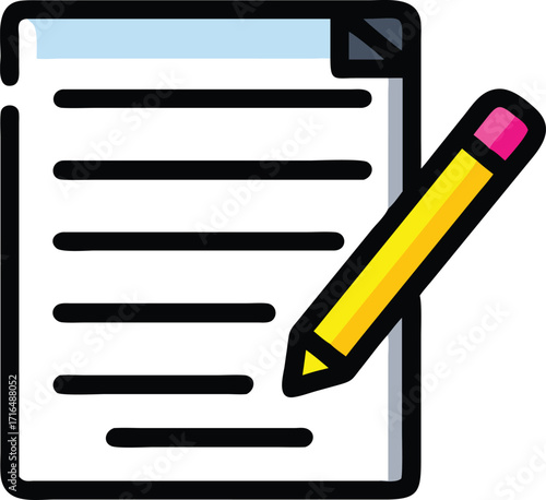 Paper document with yellow pencil and pink eraser icon