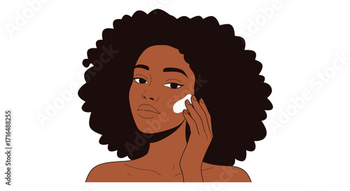 Stylish flat vector art of a woman applying moisturizing face cream