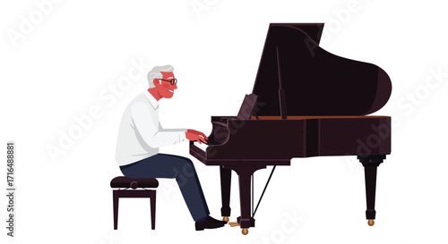 Elegant pianist performing on a grand piano,vector illustration with flat design