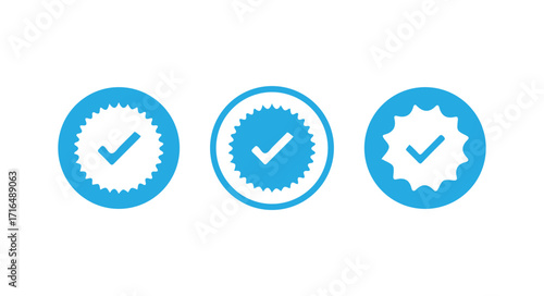 Blue tick verified badge icon set, Social media official account tick symbol, Verified badge profile set, vector illustration eps 10.