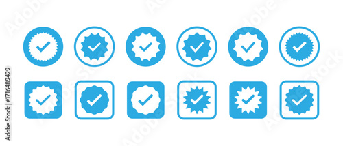 Blue tick verified badge icon set, Social media official account tick symbol, Verified badge profile set, vector illustration eps 10.