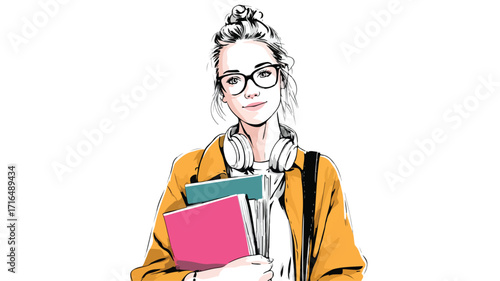 Confident Female Student Portrait Holding Books - Professional College Education Concept