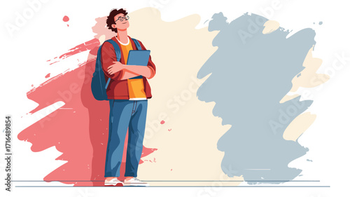 Confident Student Holding Laptop in Academic Environment