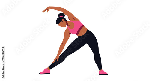 Stylish vector illustration of a woman performing a side stretch exercise