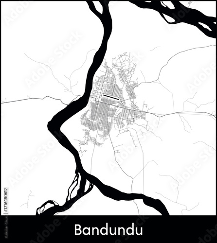 Bandundu city map, Democratic Republic of the Congo - Topographic vector map poster