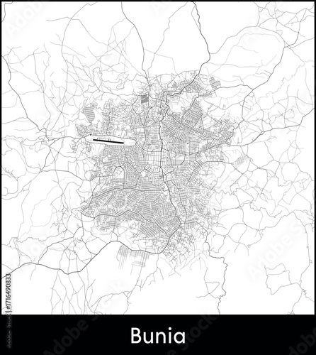 Bunia city map, Democratic Republic of the Congo - Topographic vector map poster