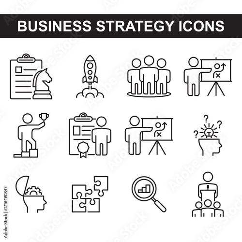 Business startup icons for startup project, development, creative idea, innovation, marketing, business and strategy