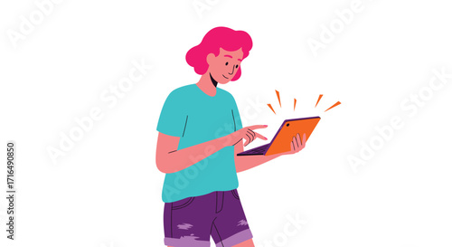 Vibrant illustration of a person using a tablet on a white background