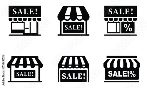 Collection of stylized shop icons advertising sales. sale market shop icon set 
