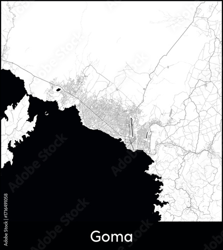 Goma city map, Democratic Republic of the Congo - Topographic vector map poster