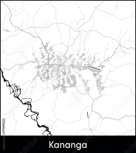 Kananga city map, Democratic Republic of the Congo - Topographic vector map poster