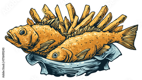 Crispy Fish and Chips Logo Vector Illustration