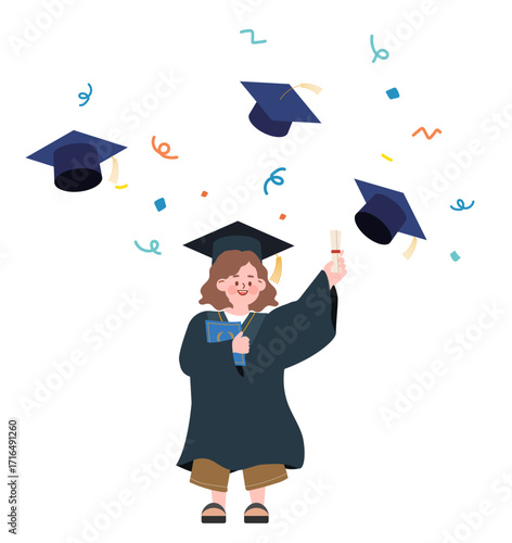 Flat illustration of a girl with graduation celebration 