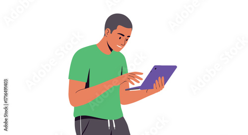 Person using a tablet computer with a confident expression in a modern design