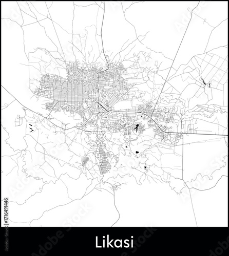 Likasi city map, Democratic Republic of the Congo - Topographic vector map poster