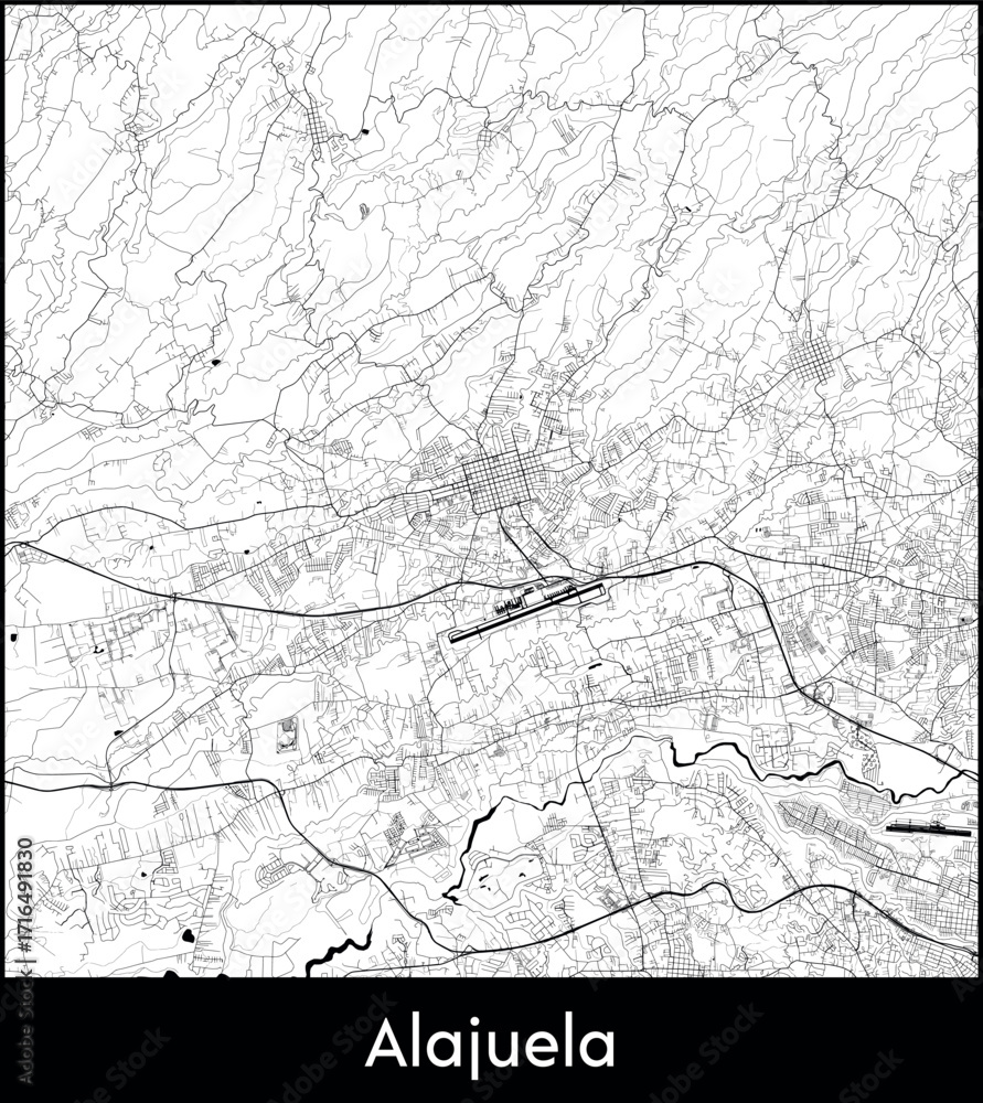 Fototapeta premium Alajuela city map, Costa Rica - Topographic vector map poster