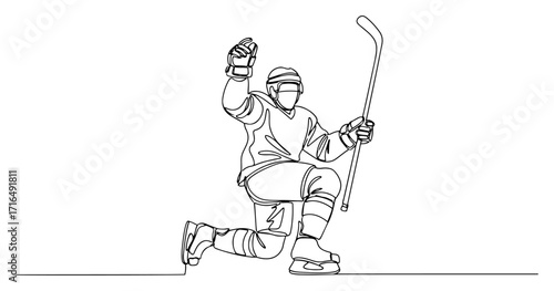 Ice Hockey Player Goal Celebration Line Art