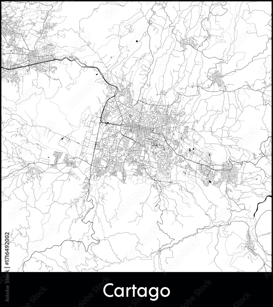 Naklejka premium Cartago city map, Costa Rica - Topographic vector map poster