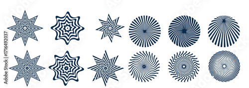 Spiral and swirl motion twisting circles design element set. Vector illustration