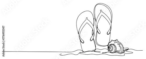 Flip Flops and a Conch Shell on a Sandy Beach