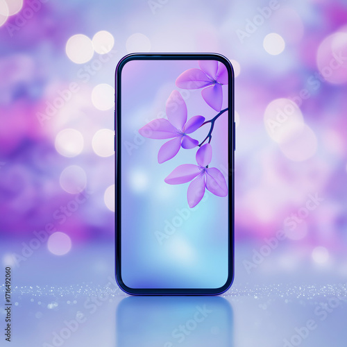 A smartphone mock  up with decorative background. 