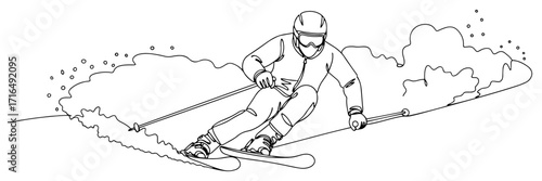 Alpine Skier Carving Turn on Snowy Slope black shape vector laser cutting engraving monochrome print