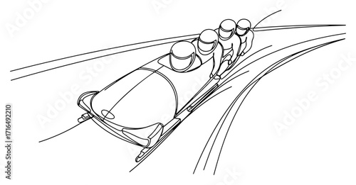 Four Man Bobsled Team Racing Line Art
