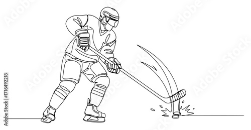 Ice Hockey Player Taking Slap Shot Line Art